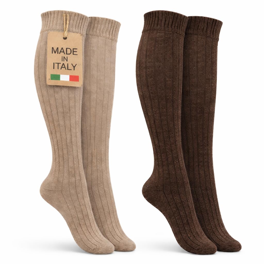 MOUNTREX® Kniestrümpfe - Alpaka Socken, Wollsocken für Damen und Herren - Wintersocken, Warme Haussocken - Kuschelsocken - 2 Paar
