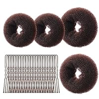 URAQT Donut Hair Bun Set, 4PC Dutt Maker, Duttkissen Groß und klein mit 30 U-Form Haarspange,Donut Haark Hochsteckfrisuren Zubehör für Frisur Tänzer Kinder Mädchen Frauen (4er-Braun (2 * 6+2 * 8))