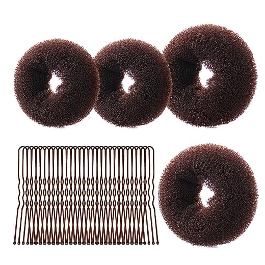 URAQT Donut Moño De Pelo, 4PC Donut de Pelo, Accesorios de Peinado Kit con 30 Horquillas en Forma de U, Fabricante De Panecillos De Pelo para Bailarines Niñas y Mujeres, Peinado DIY(Negro)
