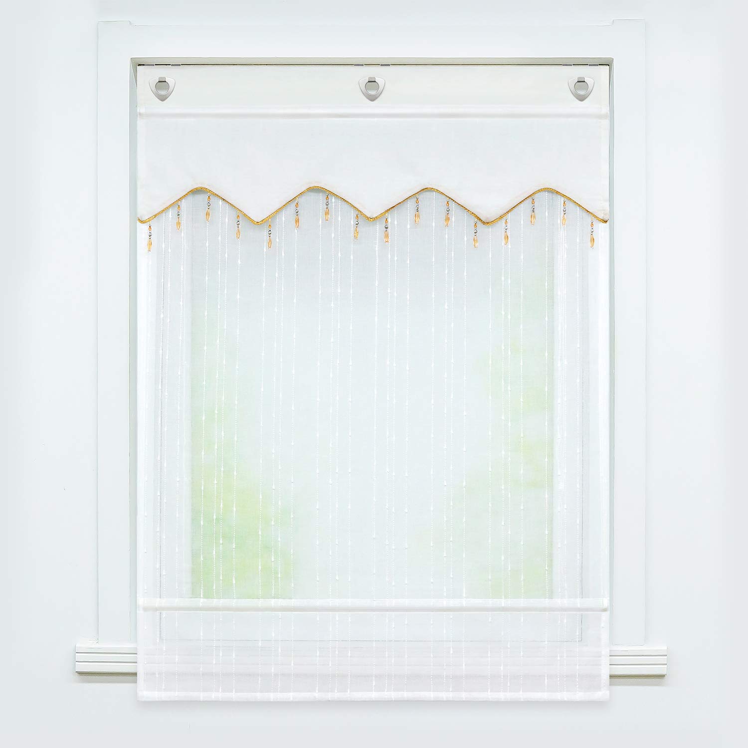 Joyswahl Raffrollo Amalia Grau - Voile Gardine Mit Quasten 100x140cm