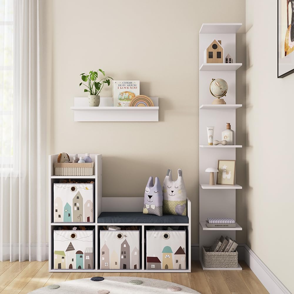 Vicco Estantería de Pared para la habitación de los niños Paolo, Blanco, 30 x 190 cm con 6 Compartimentos Abiertos, Apto para Montaje en Pared para soluciones de Almacenamiento Flexibles