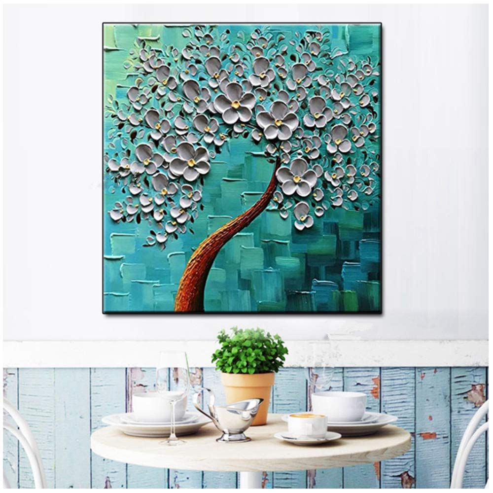 Palettenmesser Blumenkunst Schweres strukturiertes Ölgemälde Abstrakte handgemalte Blumenölgemälde Kunstwandbilder Dekor 40x40 cm / 15,7"x 15,7" Holzrahmen-5