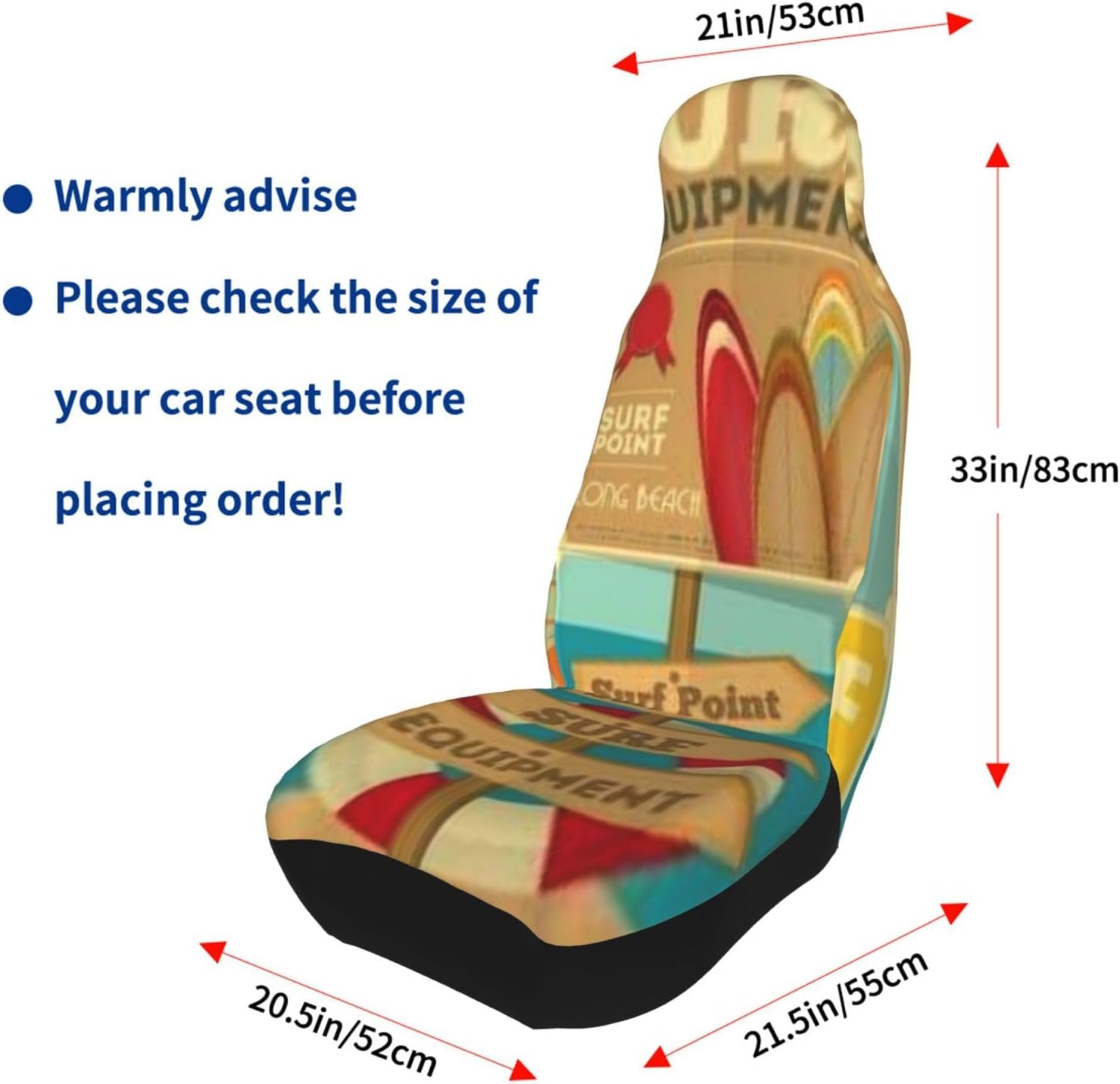Retro Posters Collection Summer Vacation Theme Hobby Water Sports California Beach Car Seat Covers 2-Pack - Fit for Sedans, Trucks, Suvs, Automotive Seat Protectors with Reinforced Stitching