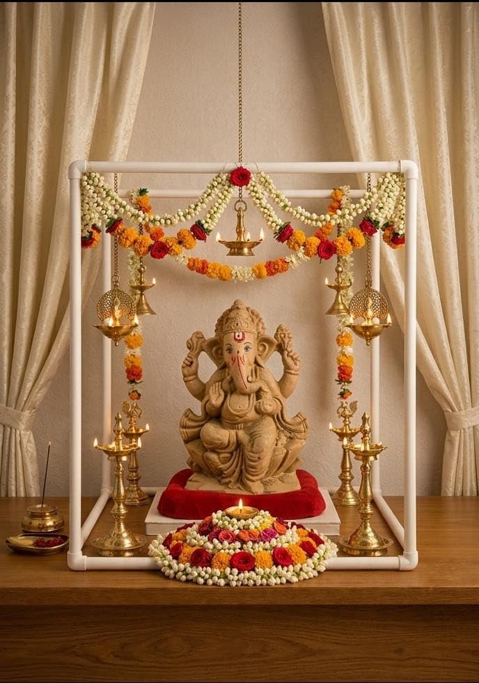 Multipurpose Decoration Frame for Pooja & Home Decor | Ganesh Chaturthi, Diwali, Janmashtami, Durga Puja, Navratri Mandap | DIY Backdrop for Puja Pandal, Photoshoot, B'day & Event(54cm,Export Quality)-image-36