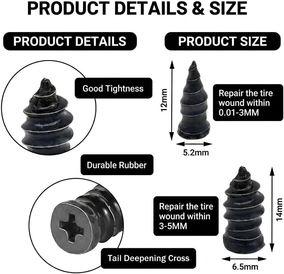 Tire Repair Nail,78Pcs Rubber Nails Kit with Case & Maintenance Tools