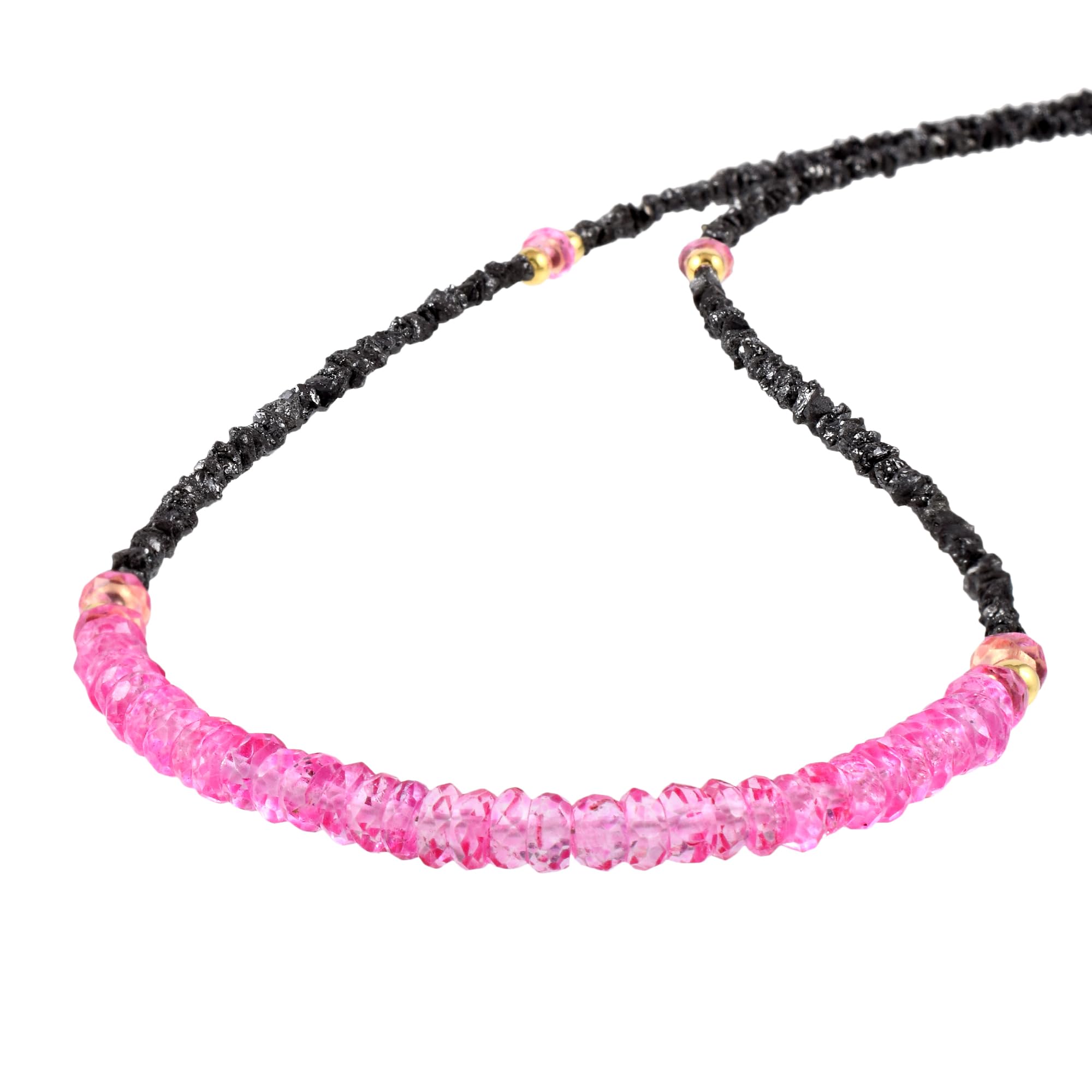 AAA Black Diamond Rondelle fasetowany naszyjnik (2-4 mm) z minimalistycznymi koralikami z różowego topazu - ręcznie robione surowe bryłki diamentów - prezent dla kobiet o ponadczasowym
