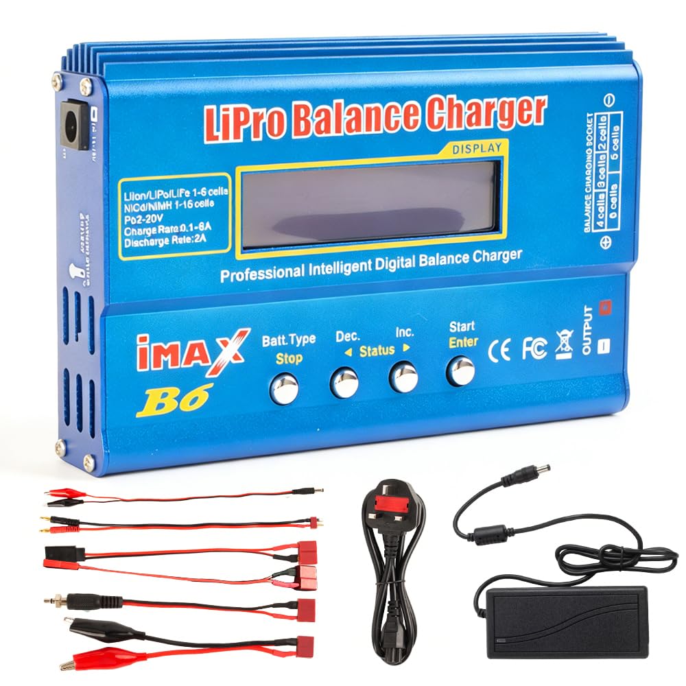 Lipo Battery Charger, Afenau 80W 6A RC Battery Charger with Power Cord and AC Power Adapter, Imax B6 Charger, Lipo Balance Charger for Various Lithium Batteries