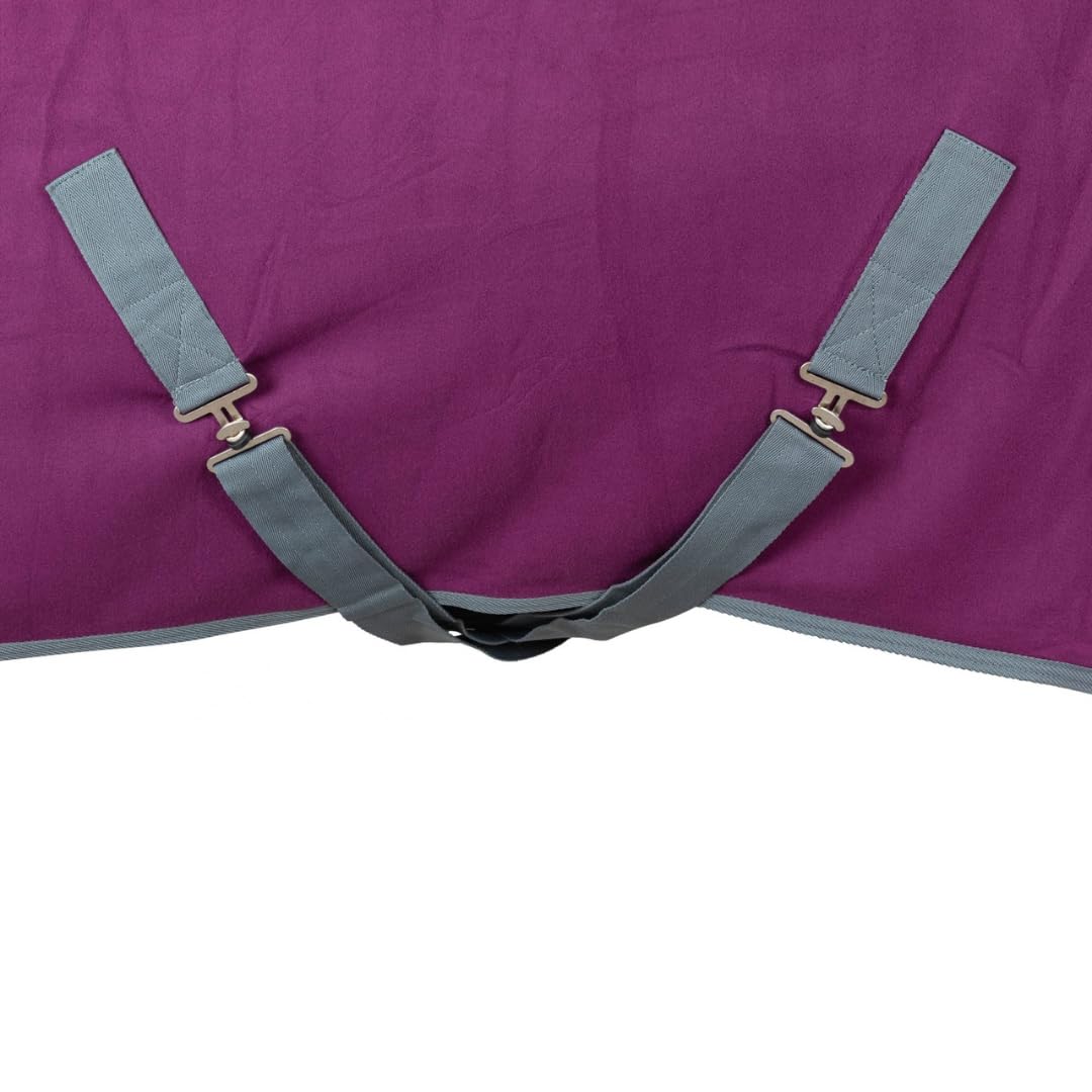 Marengos - Abschwitzdecke Economic mit Kreuzgurten (abnehmbar) | Pferdedecke mit Frontschnalle, Schweifkordel & Widerristpolster | atmungsaktive Fleecedecke | Pferde Zubehör in Violett | 115cm