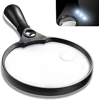Magnifying Glass with Light, 5.5 Inch Large Magnifier 2X 4X 25X Zoom Magnifying Glass Lens with 3 Bright LED Illuminated L...