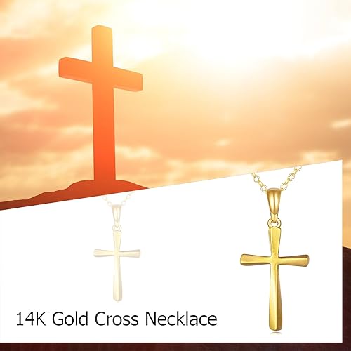 Miniatura 6 de ELFRONT Collar de cruz de oro macizo de 14 quilates para mujer, delicado collar con colgante de cruz de árbol de la vida, joyería religiosa, regalos