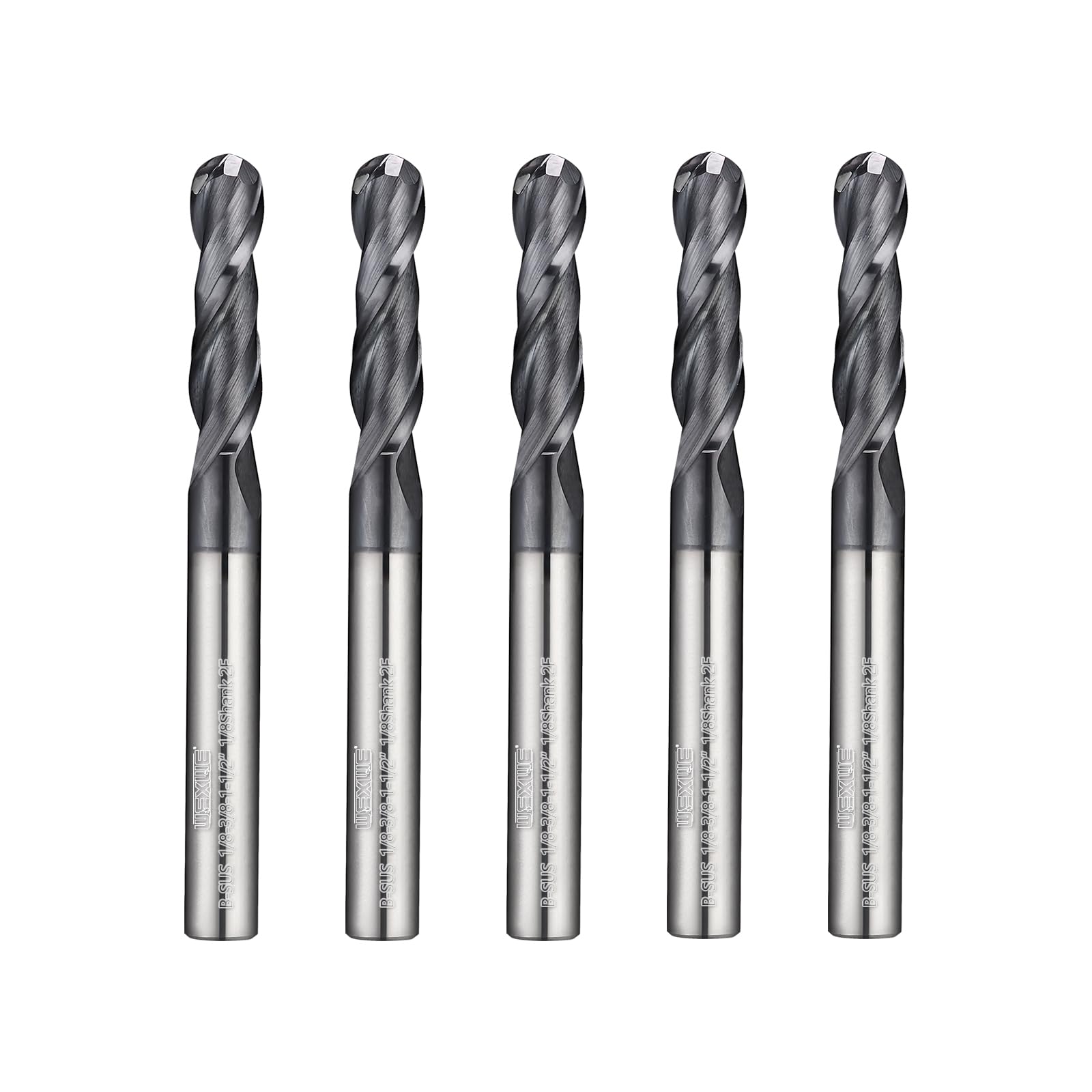 WEXWE Tools Ball Nose Carbide End Mill, MAH Coating, CNC Cutting Tools for Stainless Steel,Hardened Steels,High Temp Alloys,Medium Alloy Steels, 2