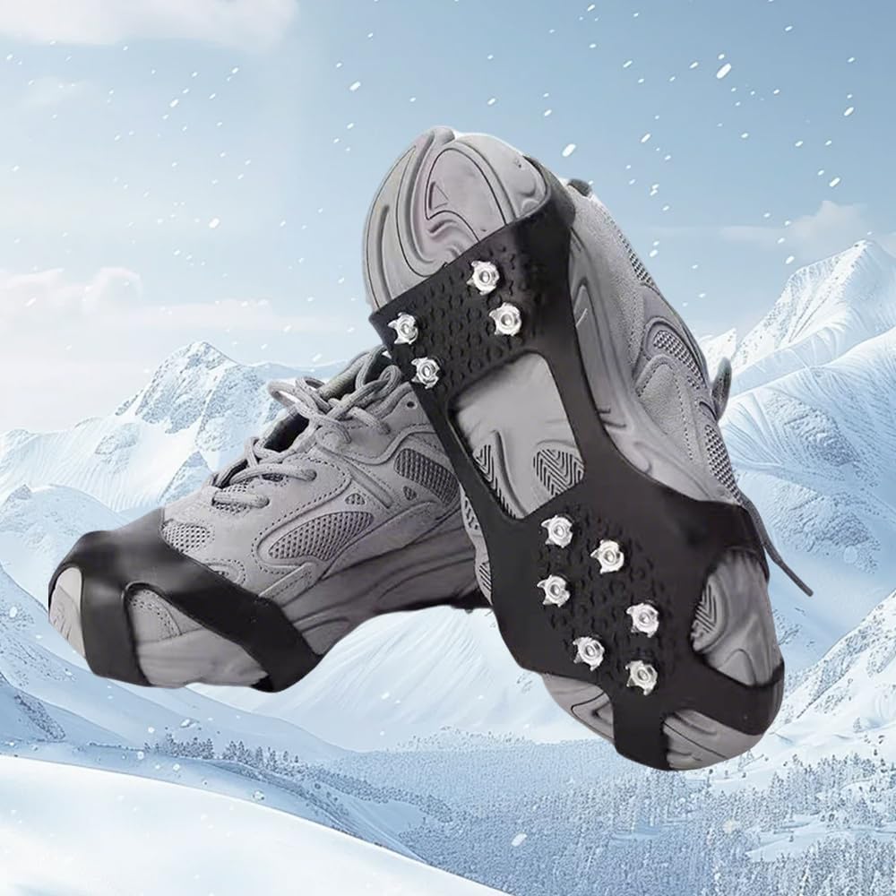 Ramponi per Scarpe Invernali, 10 Punte Anti-Scadimento in Acciaio Inossidabile - Grappette Facili da Mettere per Neve e Ghiaccio