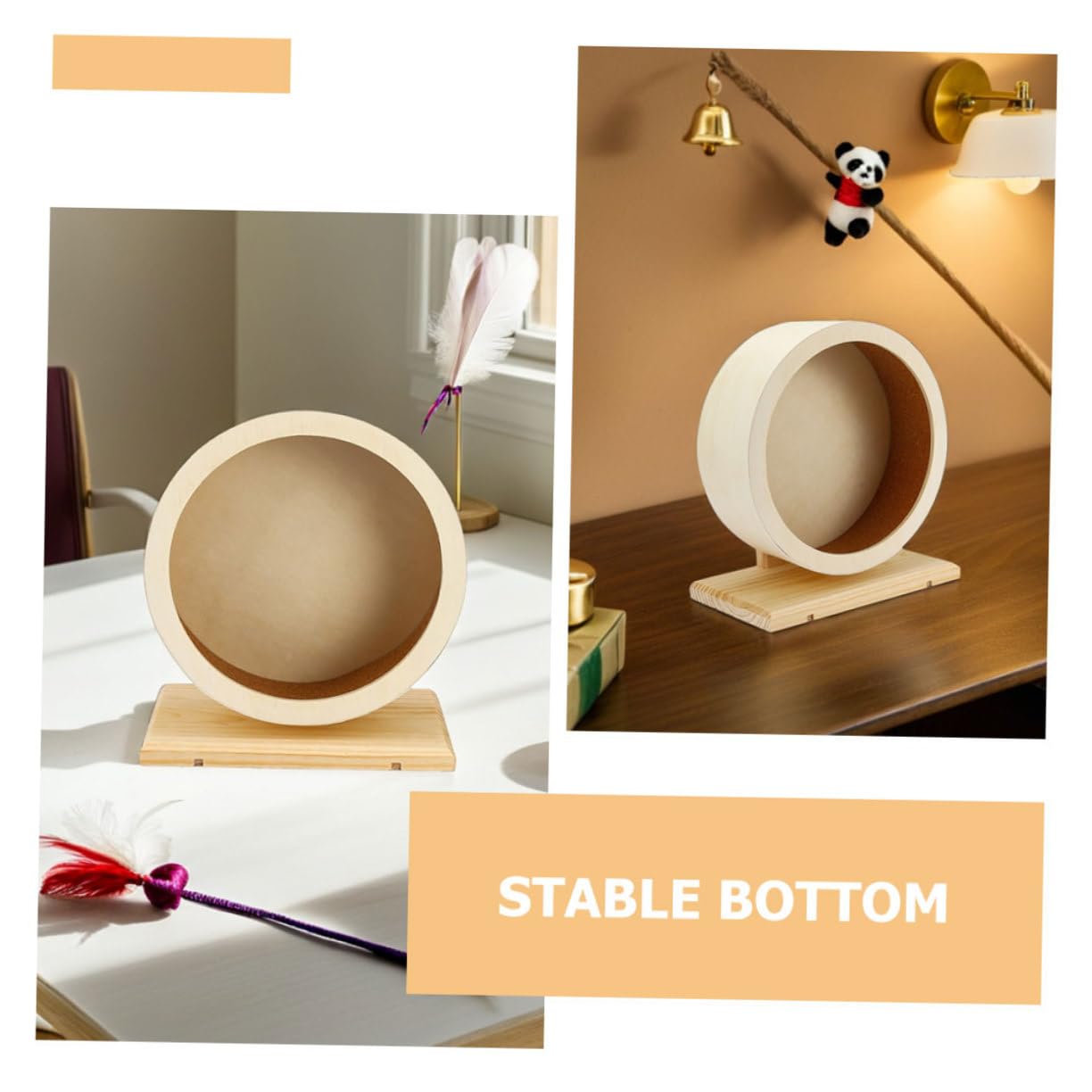 Rueda Silenciosa para Hámster de Madera 2 Piezas Beige | Diseño Redondo de Corcho, Fácil de Montar y Desmontar, para Cobayas y Pequeños Animales