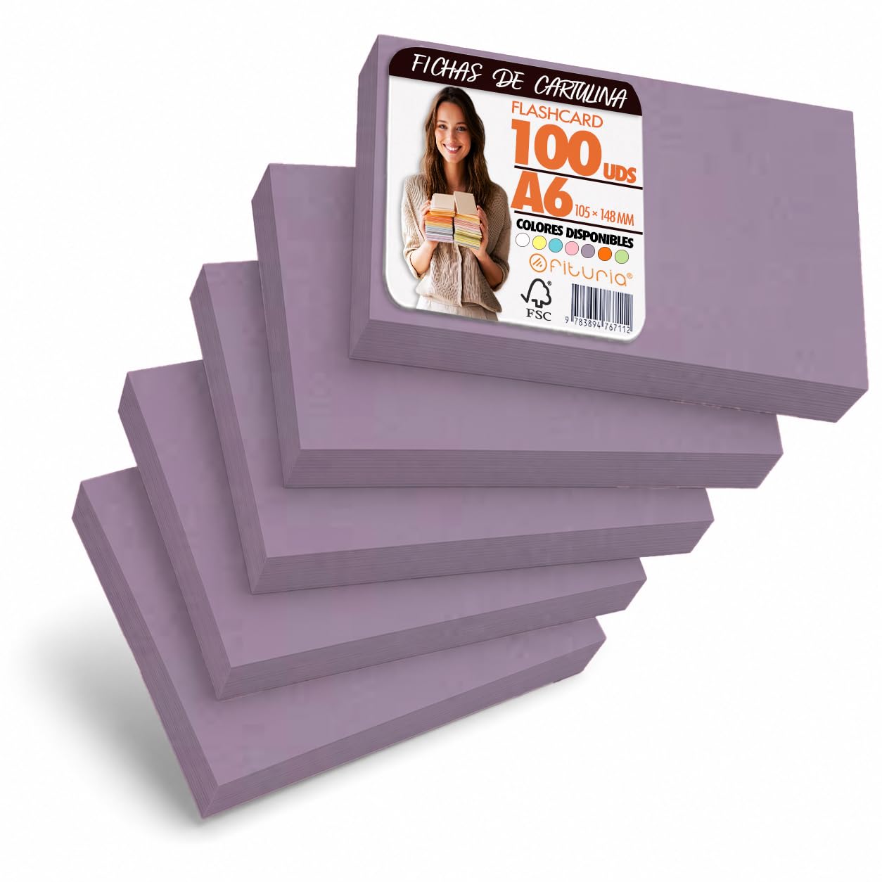 OFITURIA Index Cards A6 Purple Blank Pack of 100 Flashcards
