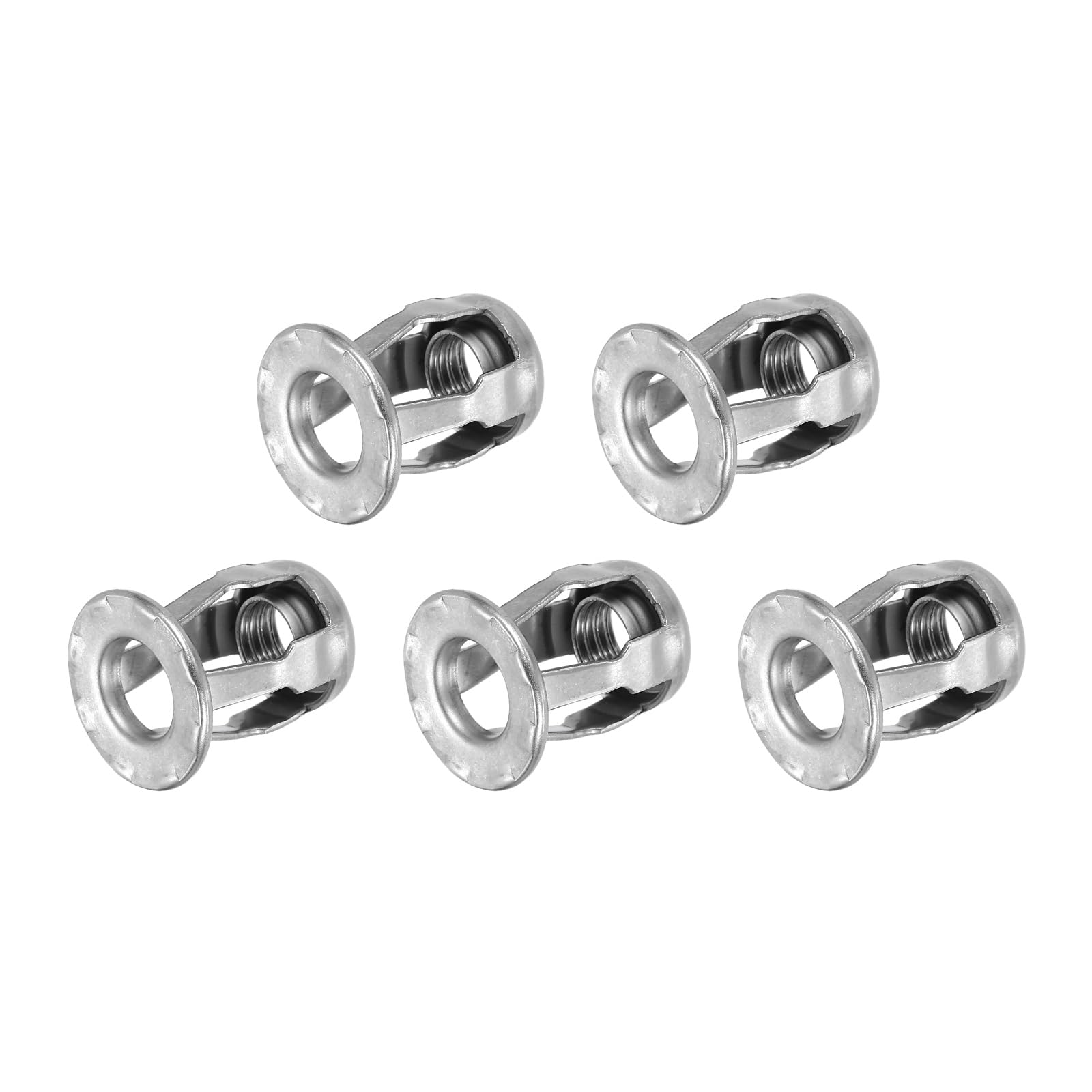 sourcing map 5Pcs M8x22mm Jack Nuts, 304 Stainless Steel Threaded Insert Petal Nuts, Multi-Grip Expansion Rivet Nut Fasteners for Hollow Wall Iron Skin Line Use in Thin Soft Wall, Silver