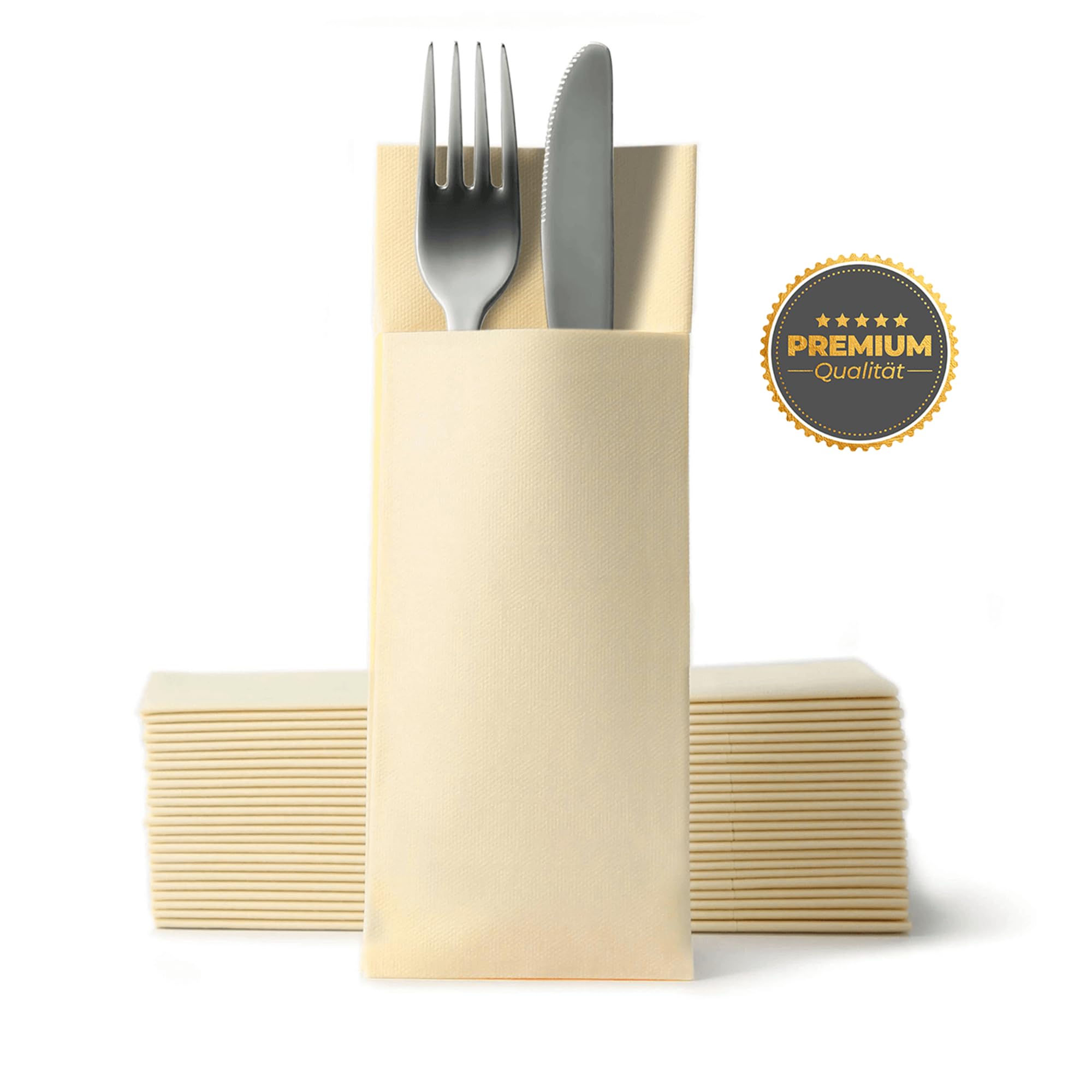 Airlaid - Tovaglioli per posate con tovagliolo, 32 cm x 40 cm, 50 pezzi, colore: Crema