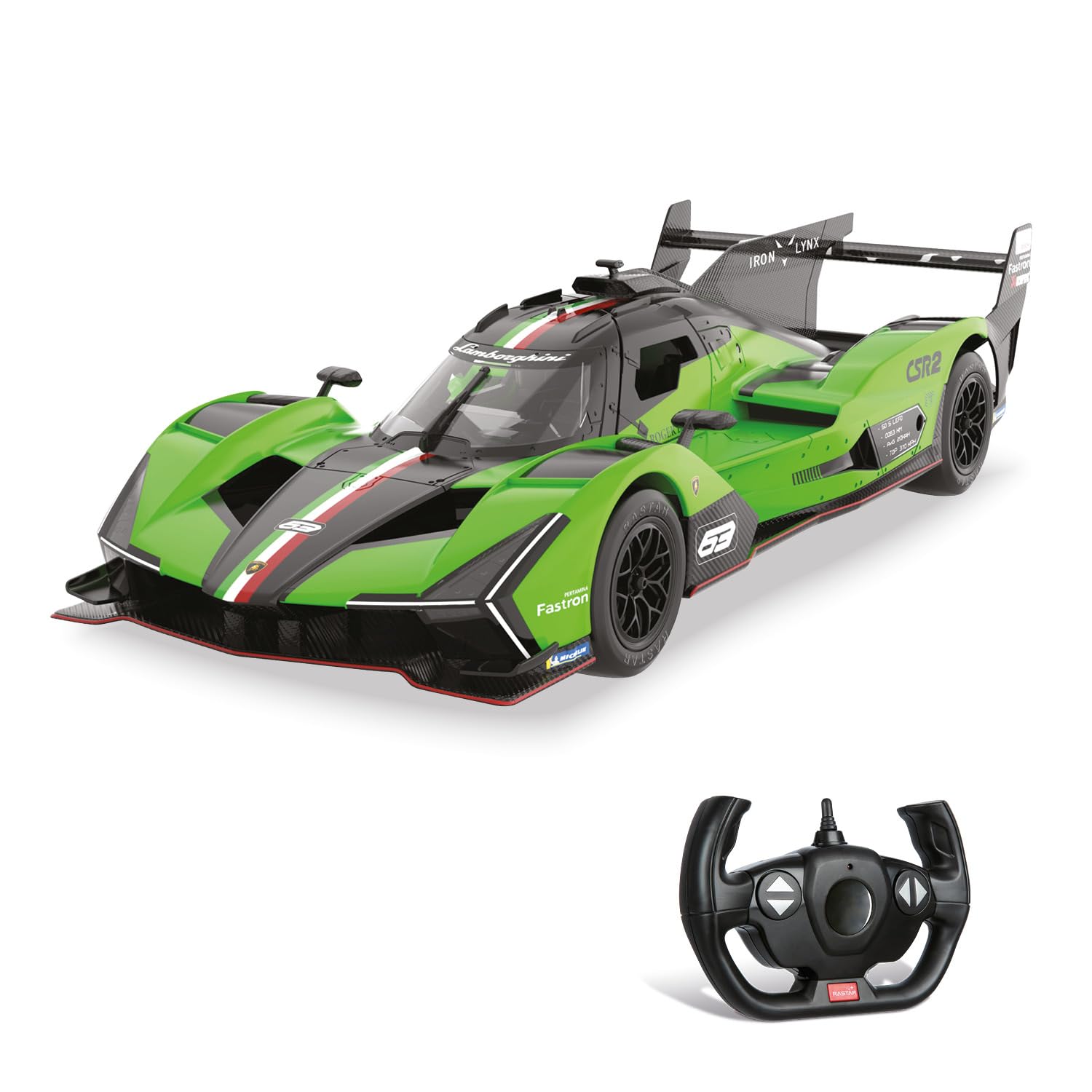 Mondo Motors Lamborghini SC 63 Le Mans, Modelo en Escala 1:14, hasta 10 Km/h de Velocidad, Coche de Juguete 63837, Color Verde