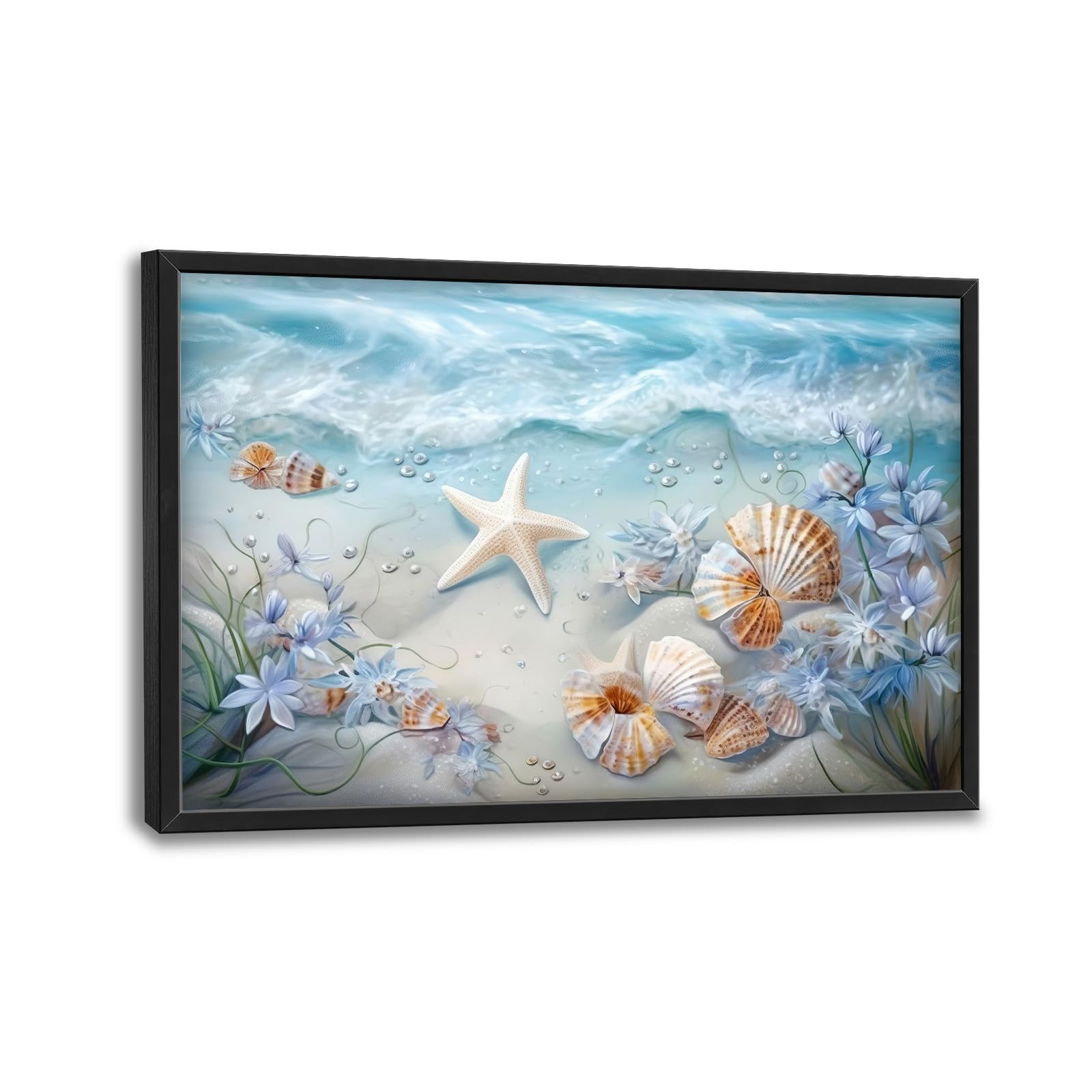 Beach Seashell Large Wall Art Coastal Starfish Pictures Wall Decor Canvas Seascape Print Painting Modern Home Artwork Decorations for Living Room