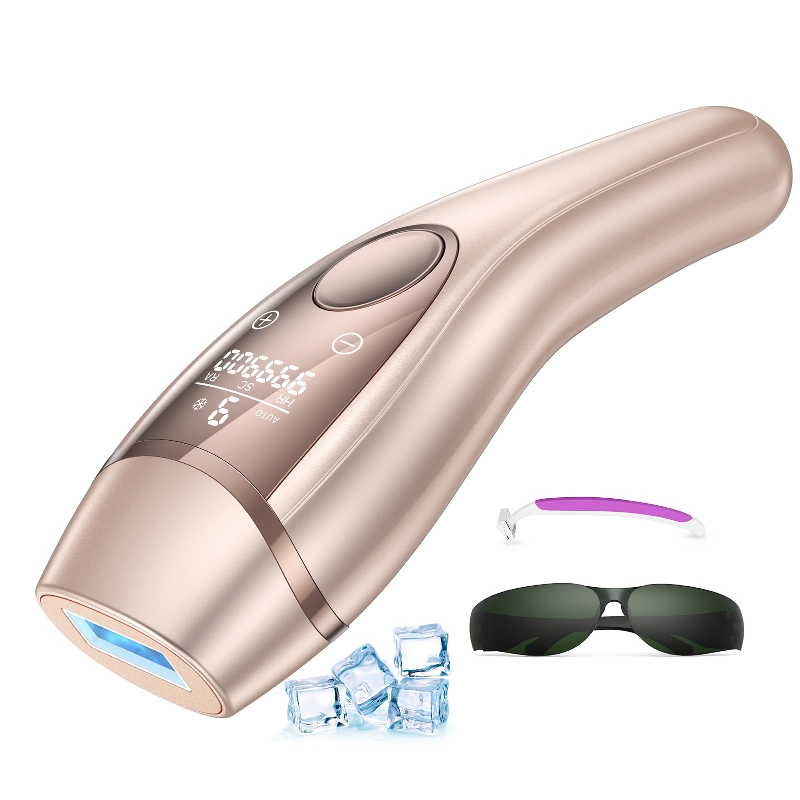 21J IPL Painless Laser Epilator with Cooling Function, Pulsed Light Epilator 9 Energy Levels, Laser Machine Hair Removal Home for Face, Bikini and Body, Gold