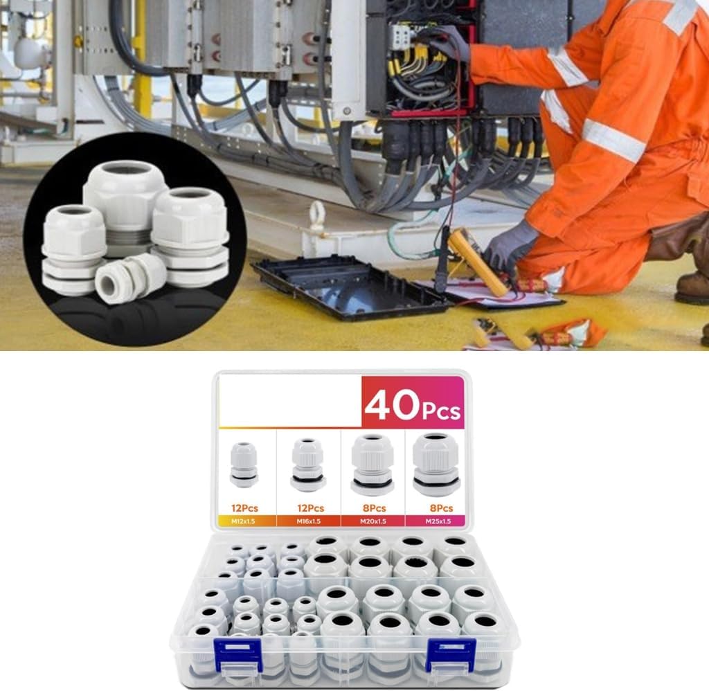 40Pcs Cable Glands Waterproof Adjustable 3-15mm Cable Connectors with Gaskets Waterproof Cable Bushings Accessories
