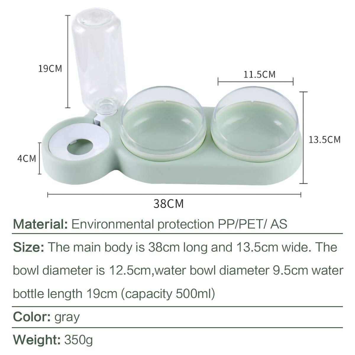 auvstar Double Gamelle Chat Surélevée,Inclinable à 15° Bol pour Chat Anti-Vomissements Bol pour Animaux de Compagnie 3-en-1 à Stockage d'eau Automatique,Disponible pour Les Chats et Les Chiots (Vert)