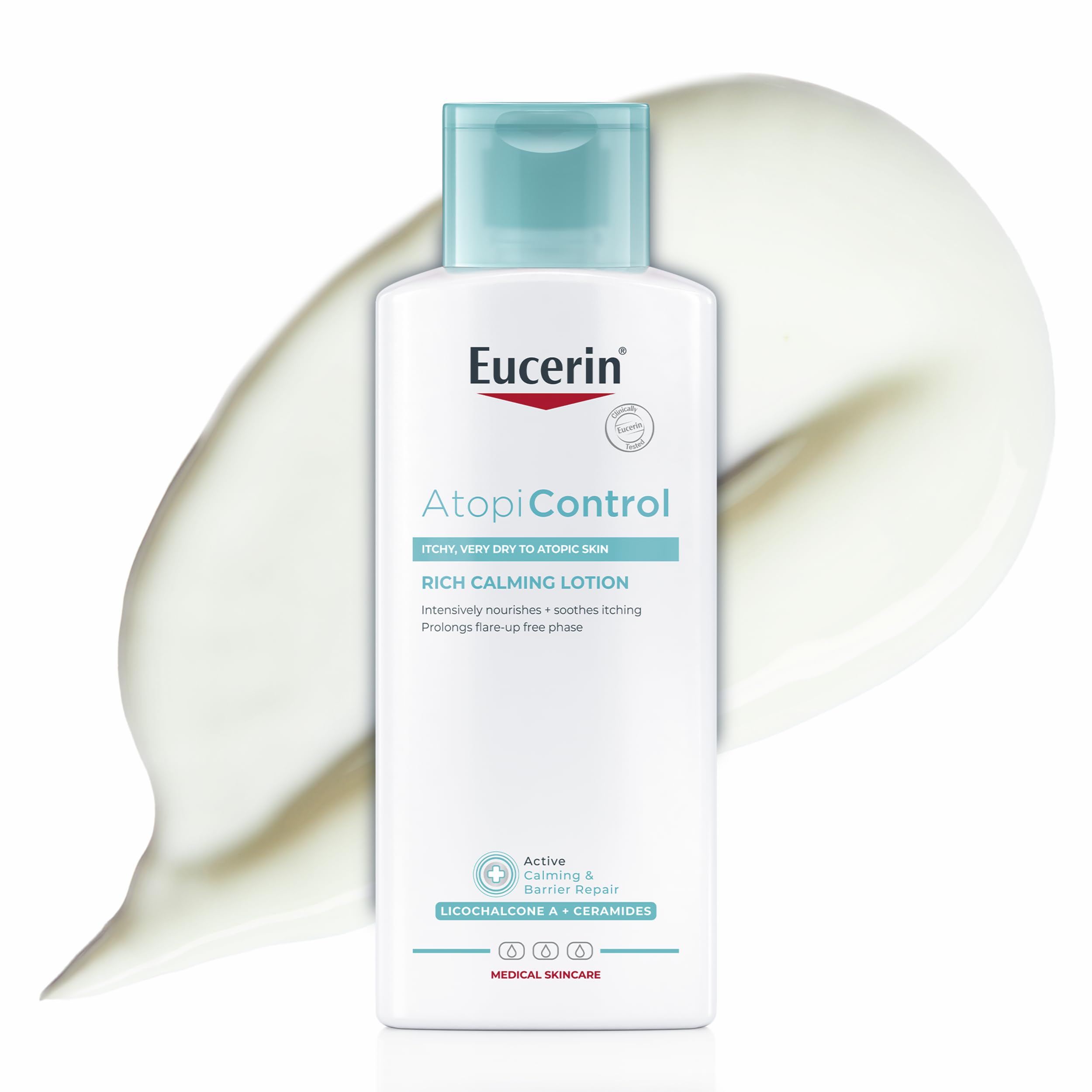 Eucerin AtopiControl Body Lotion with Natural Omega Oils and Ceramides, Relieves Localized Irritation and Immediately Stops Itching, Preserves Skin Barrier for Atopic and Dry Skin, 250ml