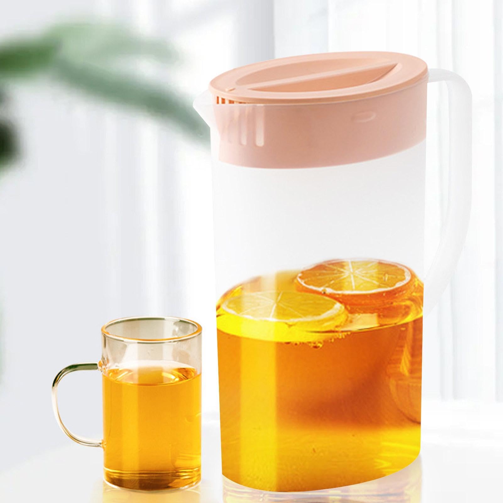 Litinliv Contenitori per Bevande, 2 Trasparente Caraffa per Acqua da 1.5 L con Coperchio a Ribalta, Bottiglie per Conservazione Succhi per Brocche, Brocca in Plastica per Limonata, Tè Freddo, Latte