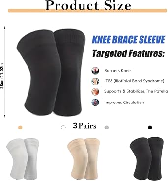 3Pairs Knee Compression Sleeves for Women Men, Lightweight Thin Knee Sleeves for Knee Pain Relief, Non-Slip Knee Brace for Dancing Yoga Running Cycling (11Inch Long)