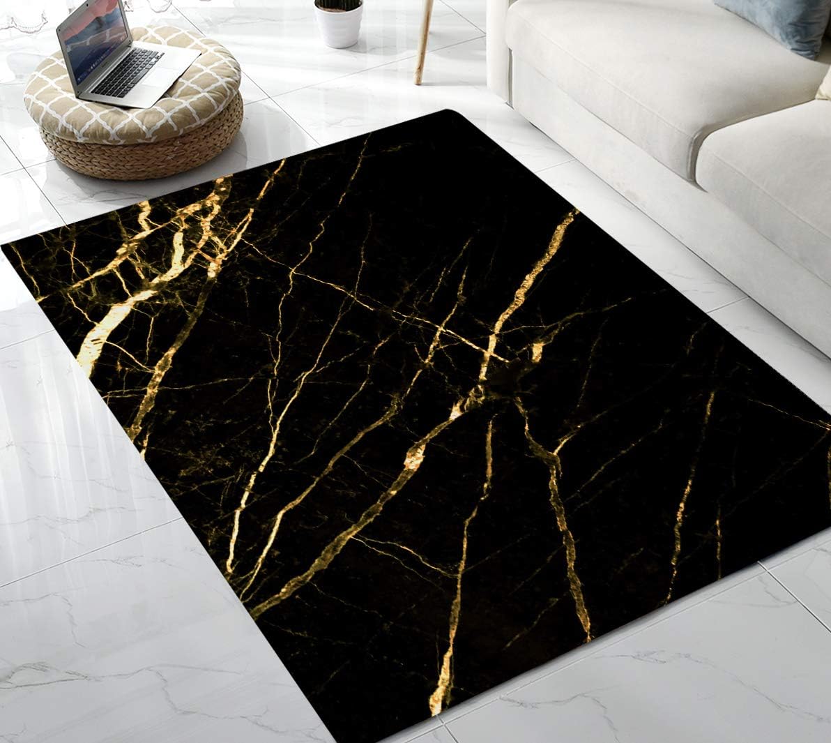 Gold Marble Texture Area Rug for Living Room Bedroom Playing Room 5'x6'
