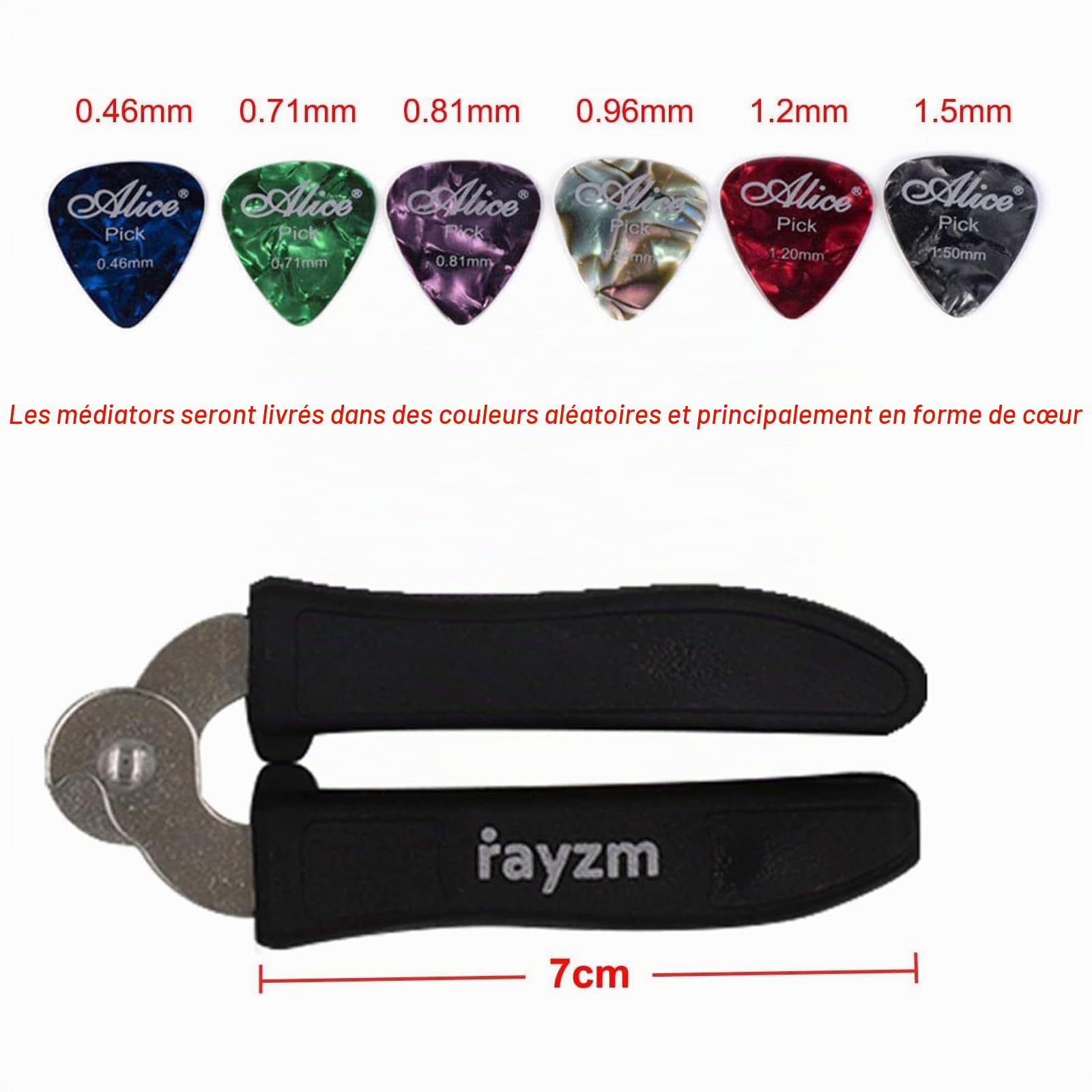 Rayzm Enrouleur de cordes de guitare/Extracteur de broches de pont,coupe-cordes de guitare/extracteur de goupille,6 pcs Médiators de guitare celluloïd,30cm Tissu polonais micro-fibre pour instruments