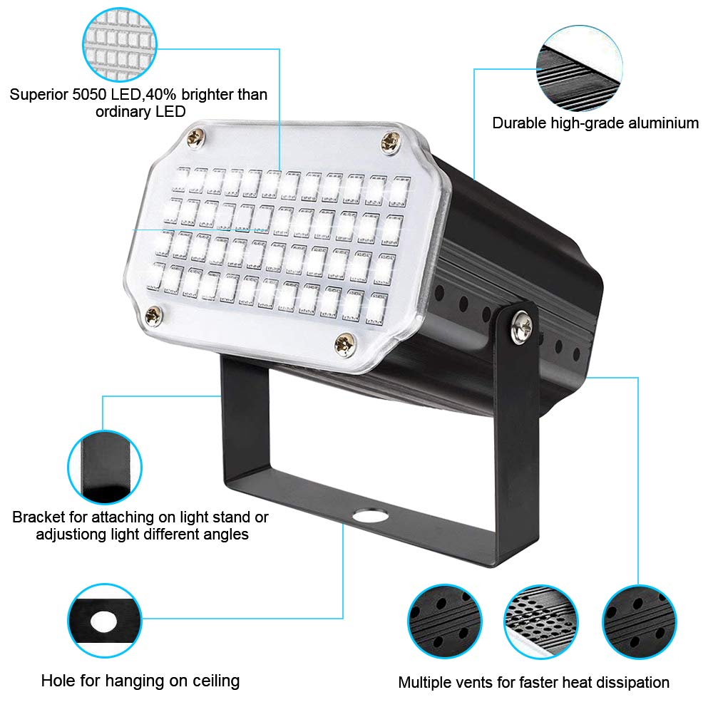 Luce Stroboscopica Con 48 LED E Telecomando - 7 Colori, Modalità Flash