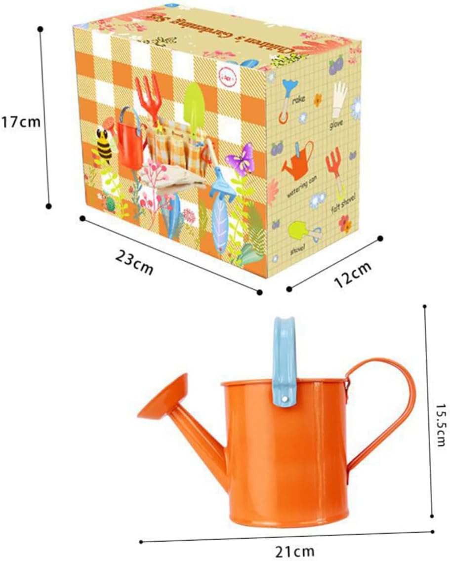 7 Pcs Gardening Tool for Outdoor Kit with Handles Safety Edges Carrying Bag Watering Kettle Shovel Rake and Gloves for Little Gardeners