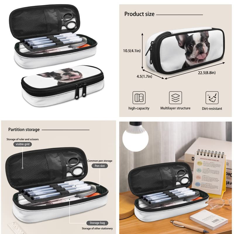 French Bulldog Bookbag Sets,Cute Puppy Dog Shoulder Strap Backpacks Lunch Box, Black& White Boston Terrier Multifunctional Pencil Box for Teen Student2