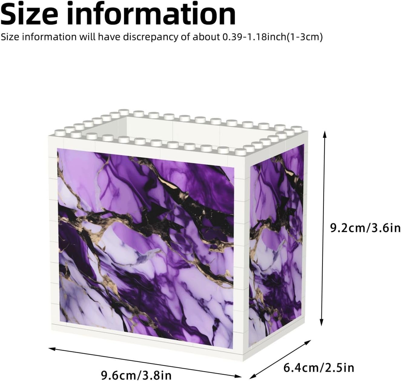 Purple Marble Print Uv Print Block Pencil Cup, Detachable Creative Block Desk Organizer Office Abs Pen Holder image 3