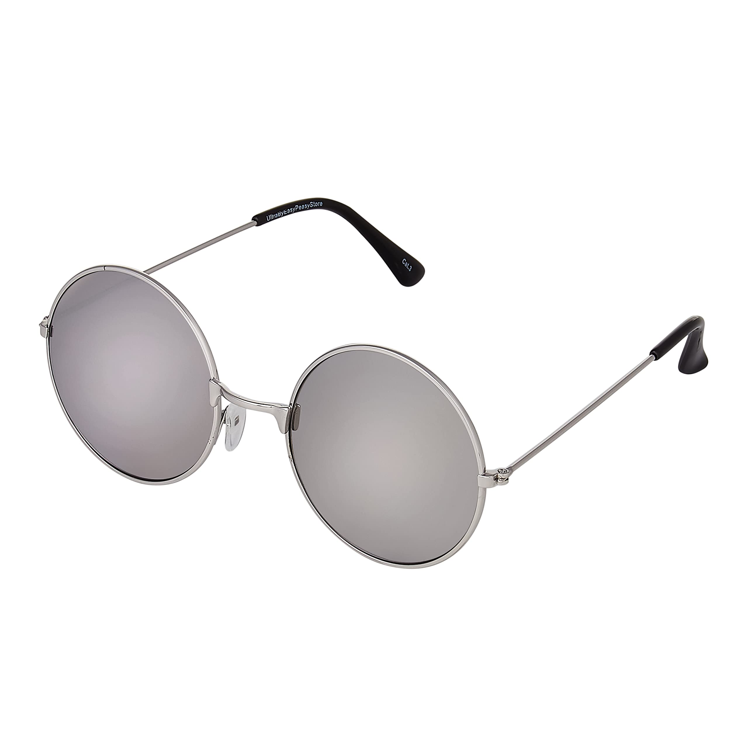 Ultra Round Sunglasses Silver Metal Frame Mirrored Large Retro UV400