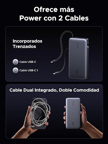 UGREEN Nexode Power Bank 25000mAh 165W Fast Charge with 2 Integrated USB-C Cables (140W PD3.1) Compatible with MacBook Pro 16", Dell XPS, iPad Pro, Steam Deck, Galaxy S25 Ultra, iPhone 17 - 7