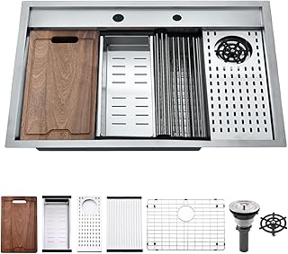 33 Inch Drop In Kitchen Sink with Glass Rinse...,