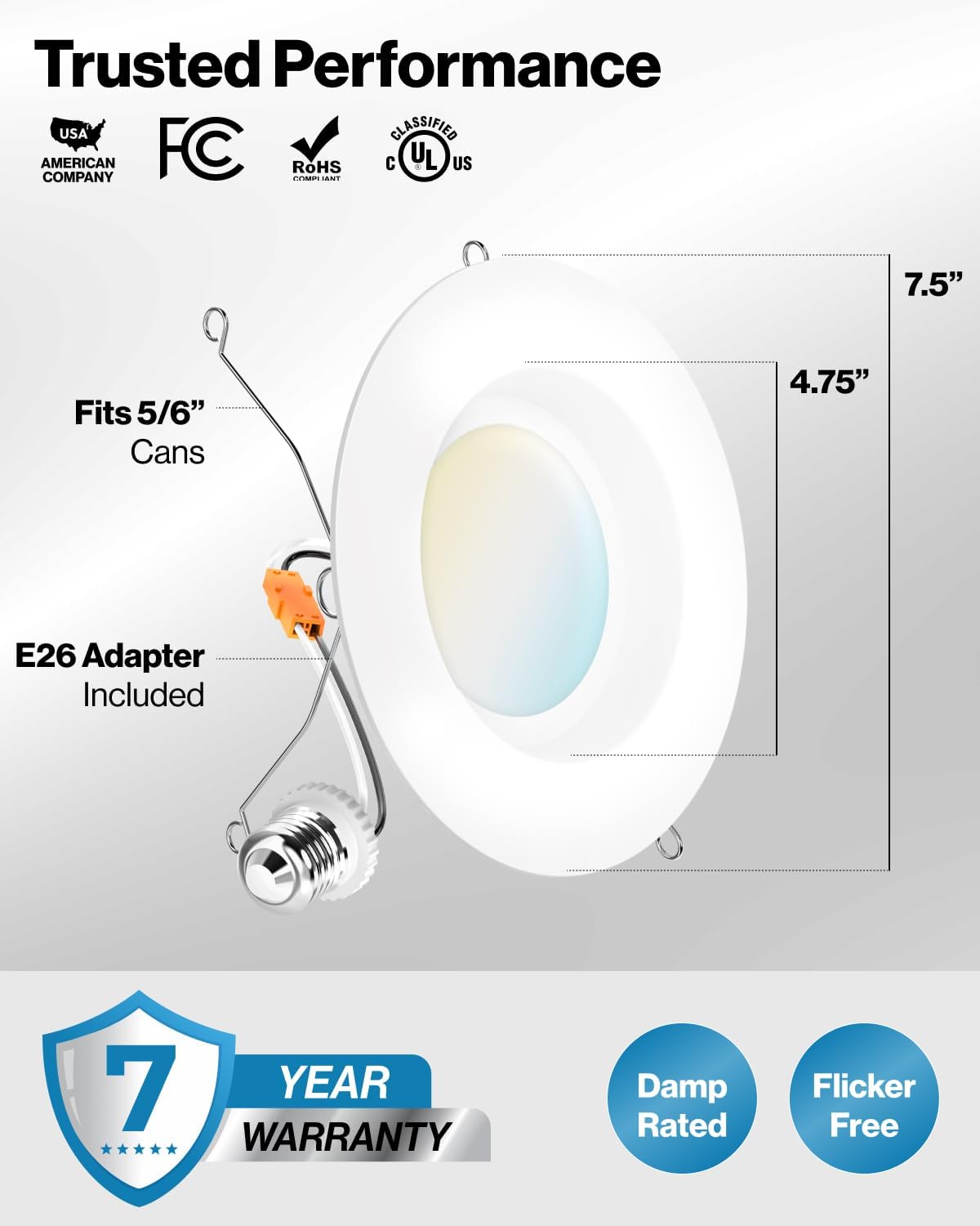 Sunco 24 Pack 6 Inch LED Can Lights, Retrofit Recessed Lighting, Smooth Trim, 965 LM, 13W (60W Equivalent), Selectable CCT 3000K/4000K/5000K/6000K/6500K, Dimmable, Damp Rated UL