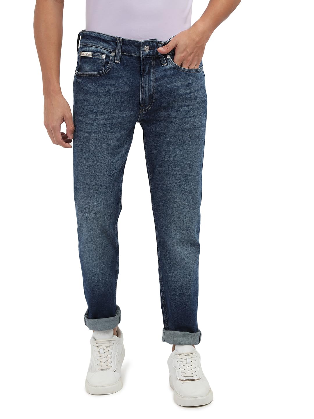 Calvin Klein Men’s Slim Fit Tapered Fit Jeans, Blue (Denim Dark), 33W/32L