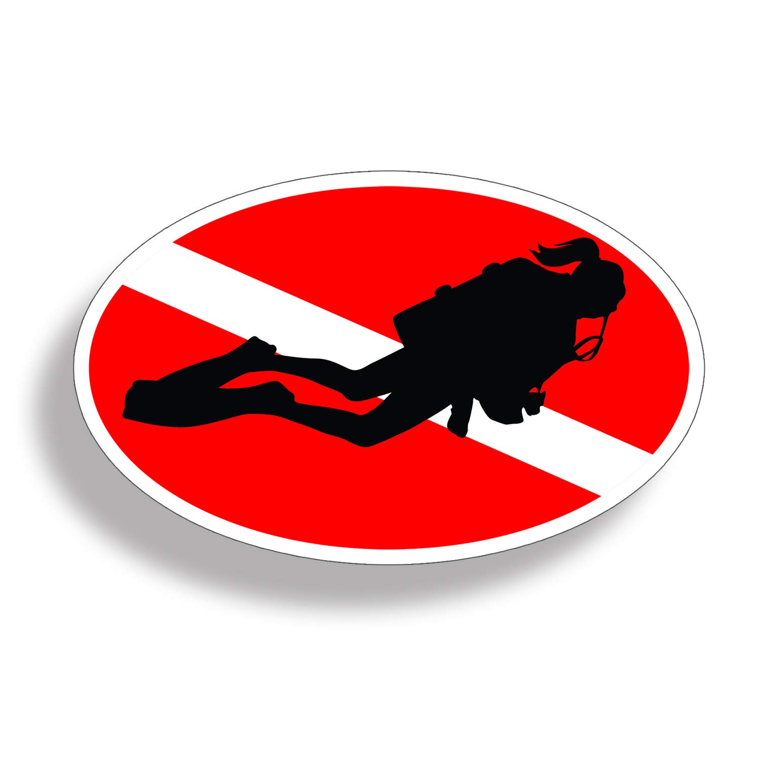 Scuba Dive Sticker Oval Diver Down Flag Decal with female image 3 x 5 inch Car Truck Window