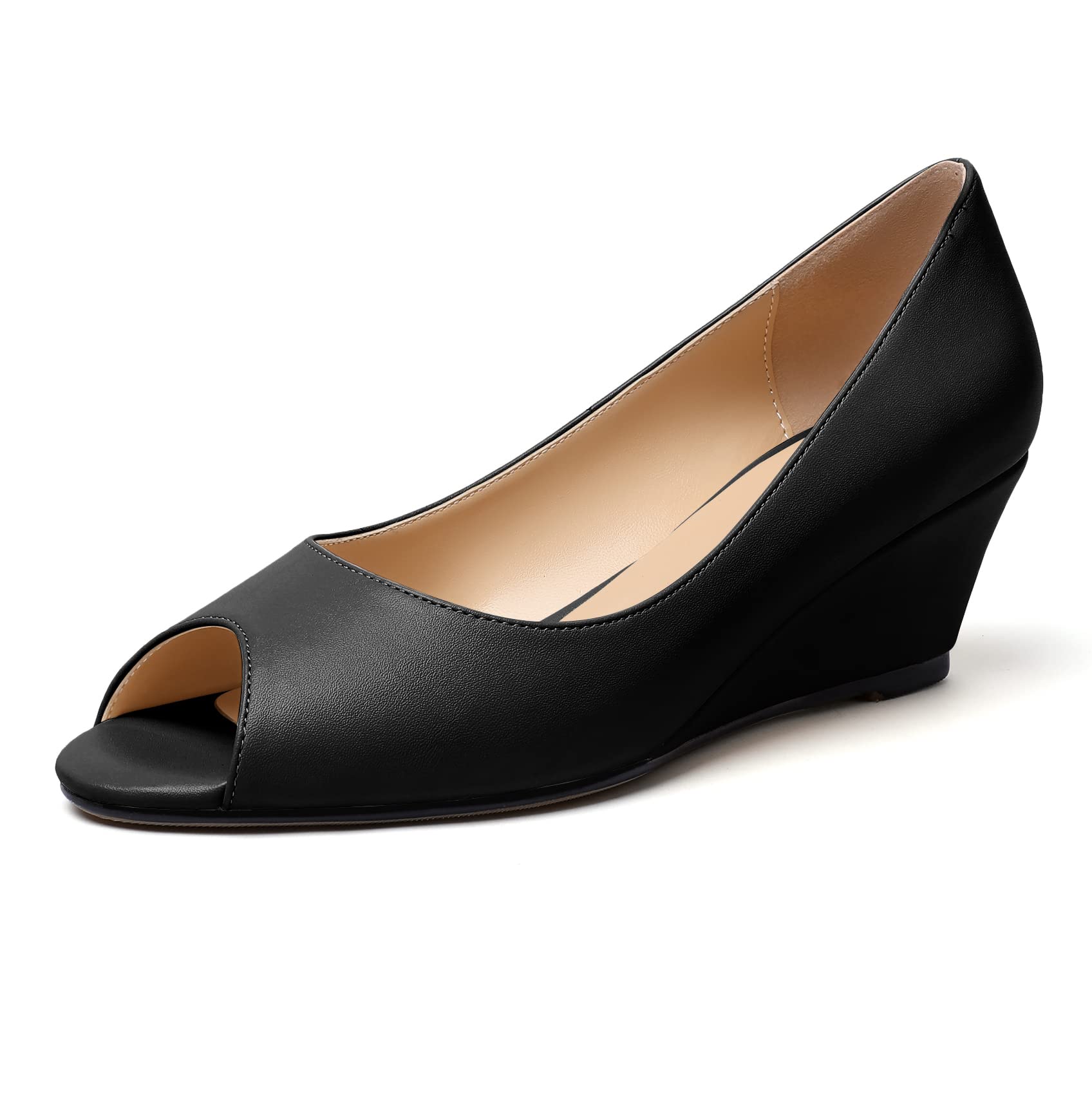 YODEKS Women's Peep Toe Wedge Sandals Slip on Low Heel Pumps Open Toe Wedge Heeled Sandals Daily Walking Shoes