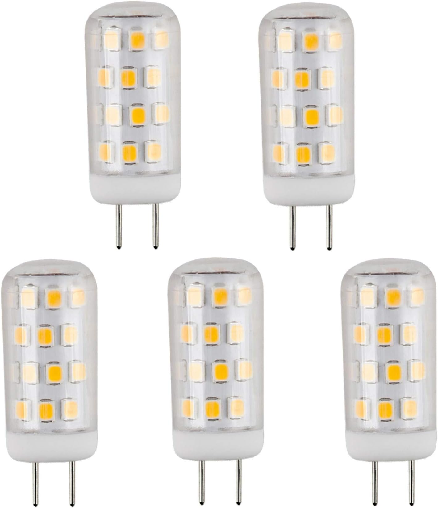 UL Listed, 12 Volt G6.35 LED Light Bulb, 5 Pack, 3 Watt, Dimmable, 330 Lumen, Warm White 3000K, 360 degree Beam Angle, 35W Equivalent, JC BiPin Halogen Replacement Bulb