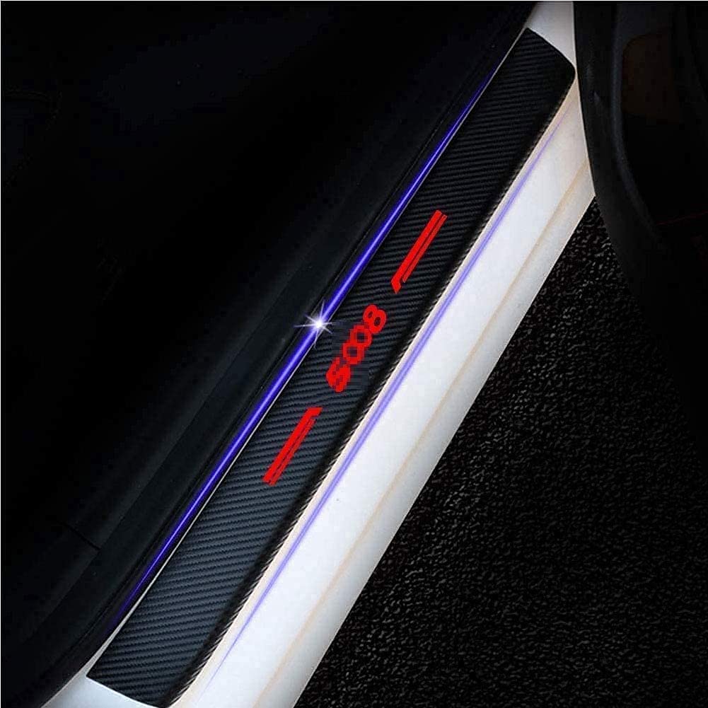 Protection Seuil Porte Auto 4 Autocollants Plinthes Porte Fibre Carbone Pour Peugeot 5008 2009-2019 - Anti-Rayures Noir Autocollant Plinthe Porte