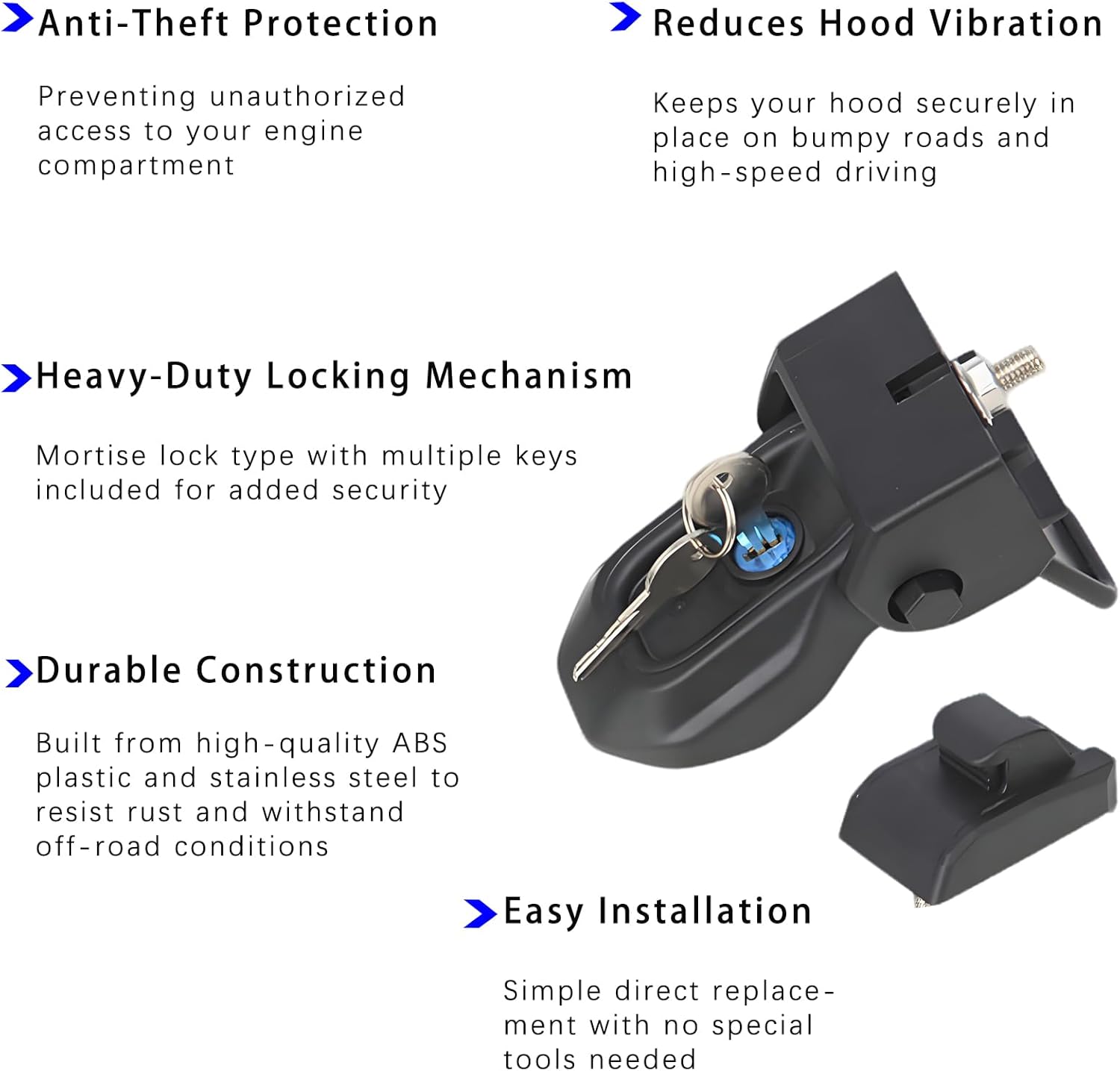 Hood Latches for JL Hood Lock Latch with Keys Anti Theft Locking Catch for Jeep Wrangler JL and Gladiator JT 2018-2025 Models with Lock