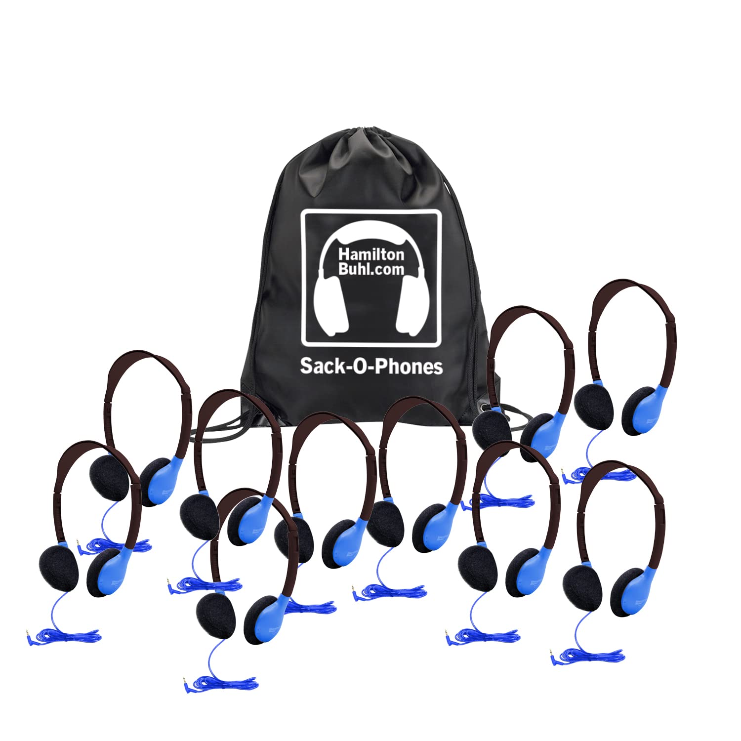 Sack-O-Phones, 10 Personal Headphones in a Carry Bag, Blue by HamiltonBuhl – One Size, Plastic, Blue, Model SOP-HA2BLU
