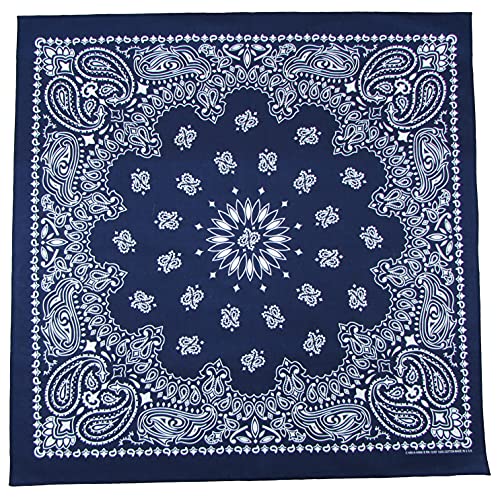 Carolina Creative Gigantic 35 x 35 inch Grande Paisley Cotton Navy Bandana USA Made, One Size