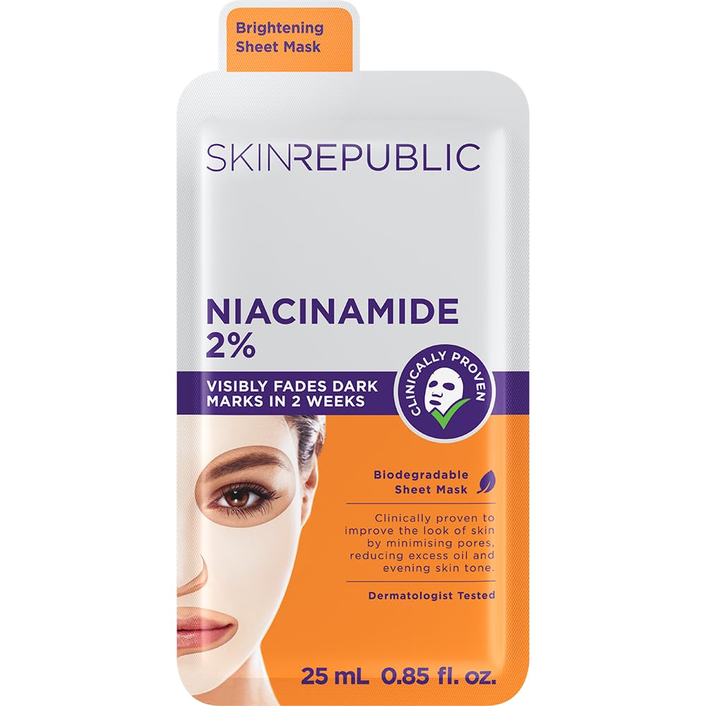 Skin RepublicNiacinamide 2% Serum Infused Brightening Sheet Face Mask | Minimises Open Pores | Reduces Dark Spots and Excess Oil | Made in Korea (Pack of 1)