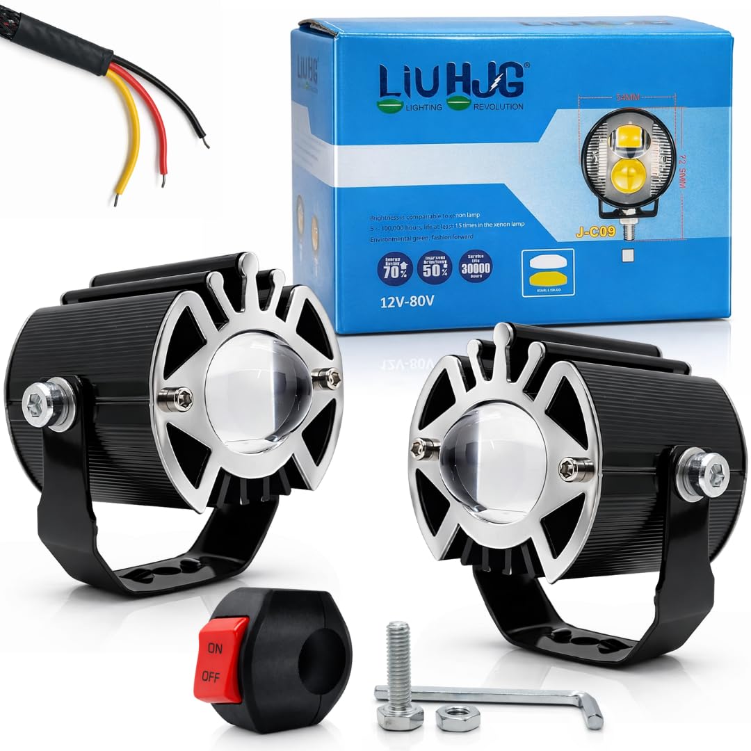 Ultra Bright LED Fog Light Waterproof & Dustproof 50W 12V DC Power Yellow White & Blue Devil Eye Light Reflection Universal fit for All Bikes & Cars Model (Pack of 2 With Switch)-image-18