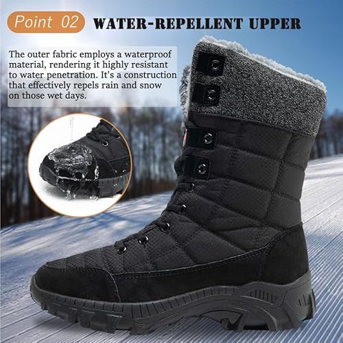 Maxome Mens Snow Winter Boots Warm Fur Lined Ankle Walking Boots for Men Waterproof Anti-Slip Mid Calf Hiking Walking Shoes Outdoor Lightweight Snow Shoes Black - Image 3