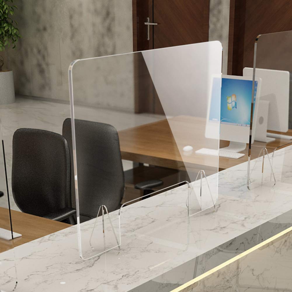 Mampara Protectora De Metacrilato, Grosor De 3mm, Transparente con Ventanillas Y Bases para Mostrador Y Mesa,40x48cm